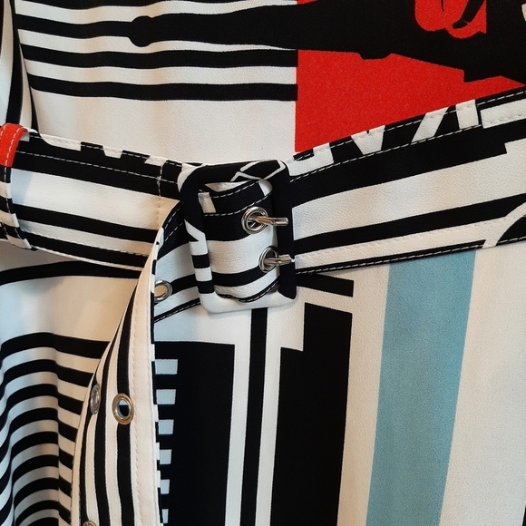 Karl Lagerfeld Paris Eiffel Tower Midi Dress 8 Mod Retro Military Stripes Logo - Picture 5 of 10